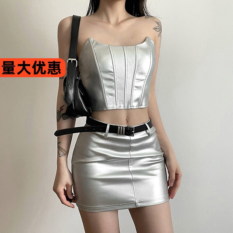 欧美风2026秋季  [银翼杀手]鱼骨抹胸鱼骨胸衣低腰短裤女两件套