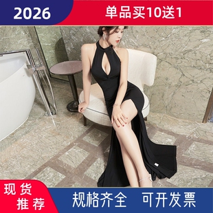 性感连衣裙女夜总会佳丽晚礼服夏挂脖包臀长裙镂空露背夜场工作服