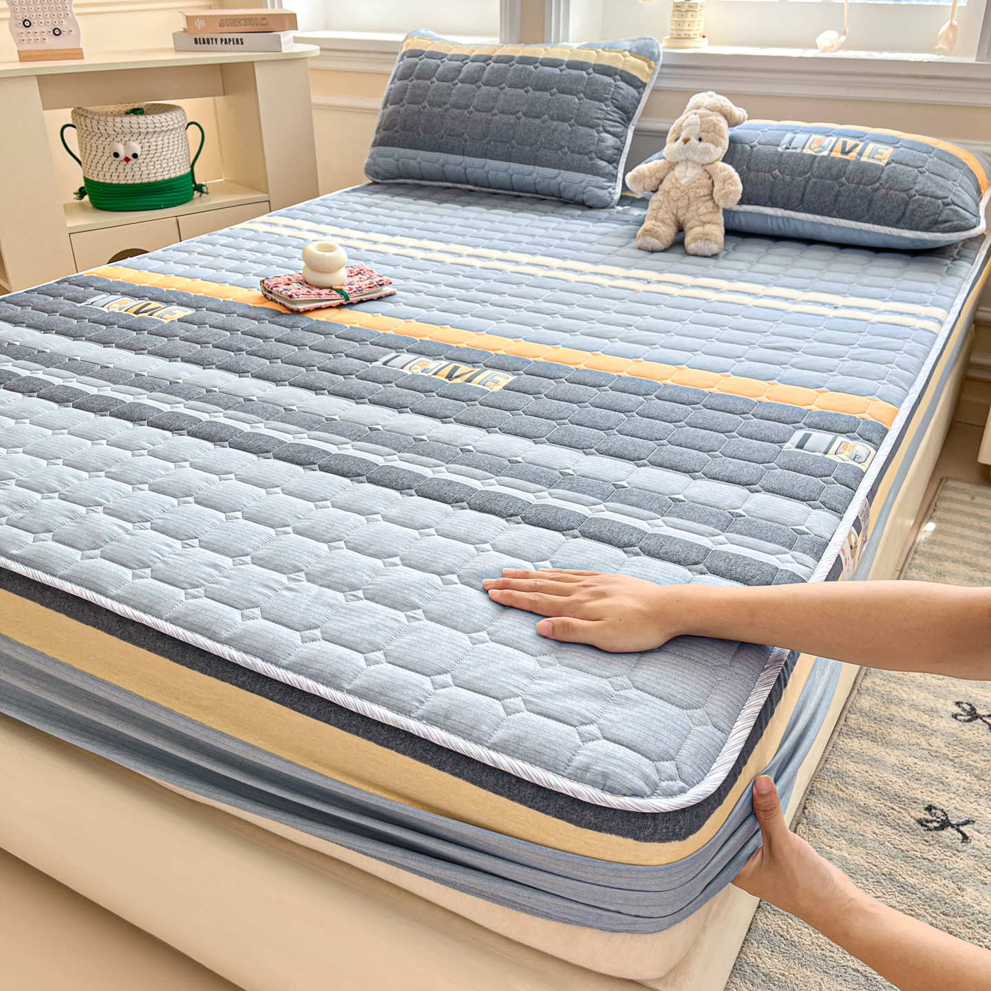 纯棉床笠夹棉加厚全棉床笠罩