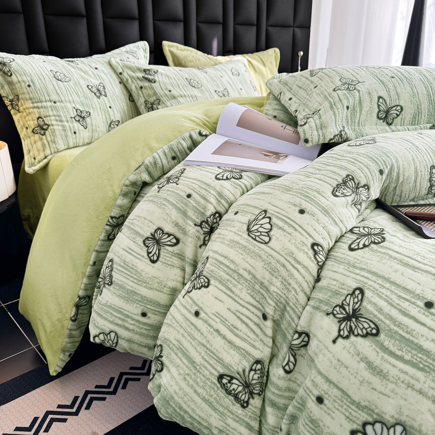 定制珊瑚绒牛奶绒床上四件套床品加绒床笠款7毛绒被套230x230*248