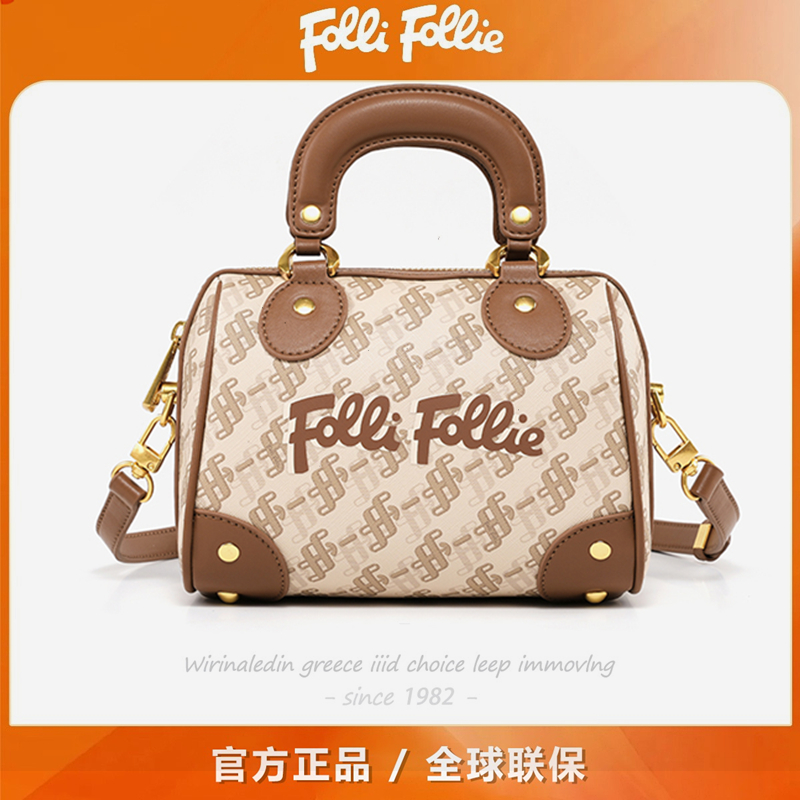 follifollie轻奢时尚复古印花手提包经典百搭斜跨潮包老花枕头包
