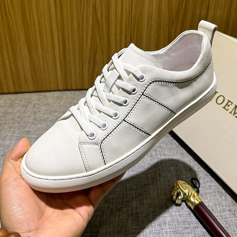 男鞋秋季小白鞋男真皮软底透气白色皮鞋百搭系带潮流休闲鞋板鞋