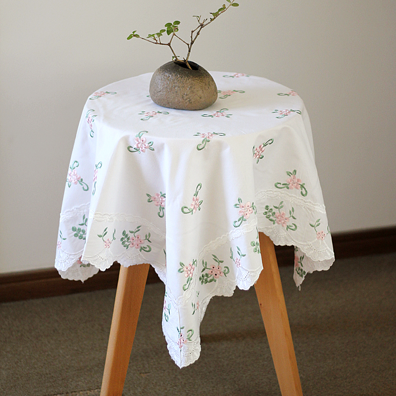 白色田园风茶几正方形餐桌布