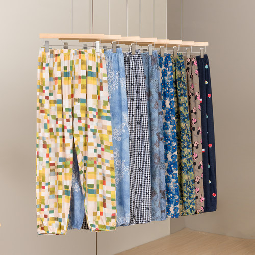 胖mm加肥大码人造棉绸睡裤女长裤