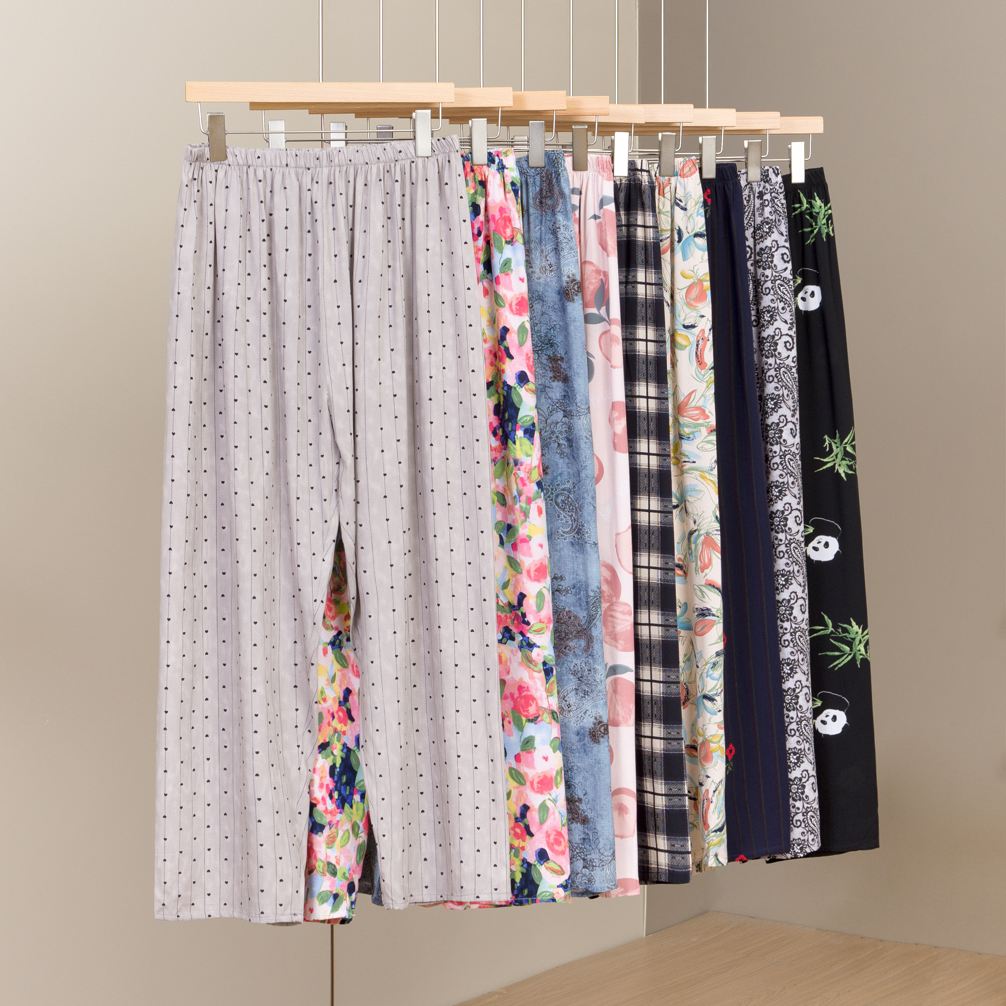 加肥大码薄款人造棉绸睡裤女夏长裤子胖mm可外穿遛弯家居裤200斤