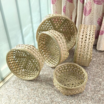 手工竹编戒尺收纳篮蛋糕水果篮