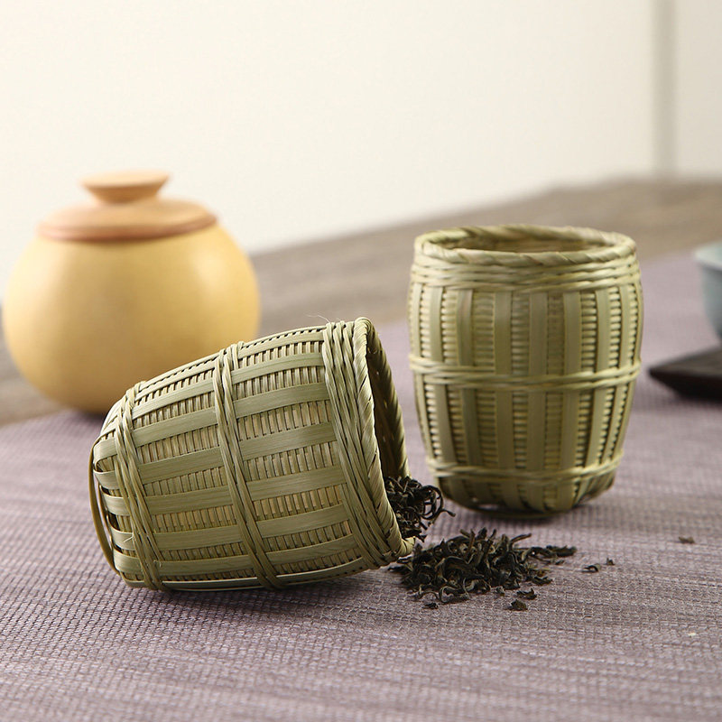 竹编迷你圆筐原竹编织竹簚细丝手工小竹篓滤茶器特色创意把玩摆件