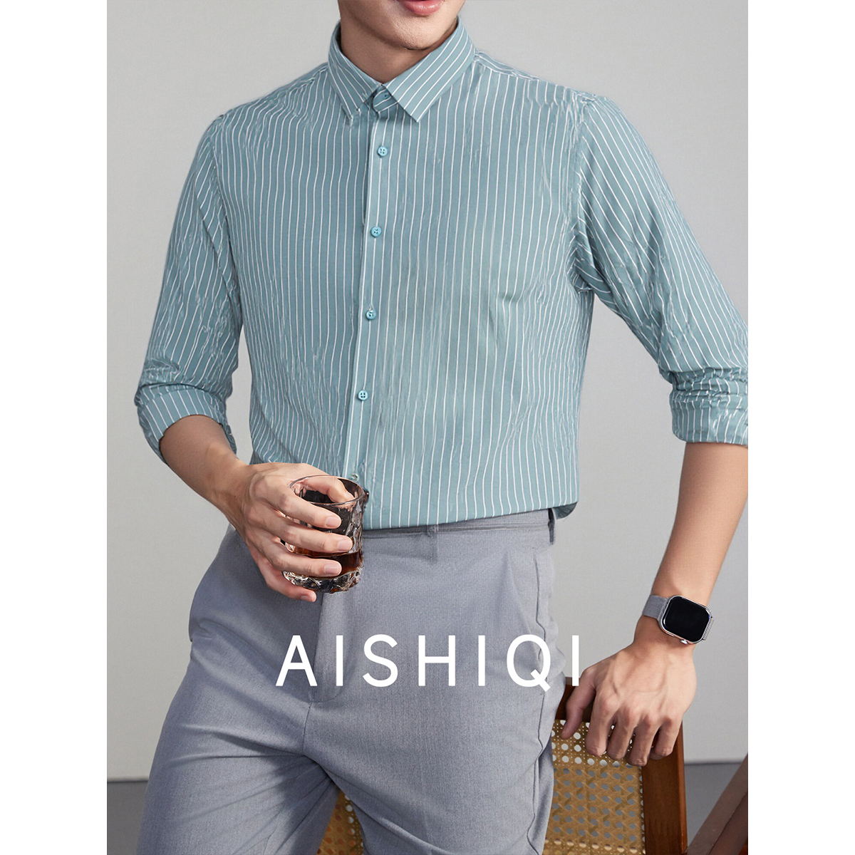 轻奢高级感男士商务潮流条纹衬衫