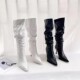 细跟高跟鞋 靴子女长筒靴2024年新款 白色春秋季 高筒堆堆靴尖头长靴