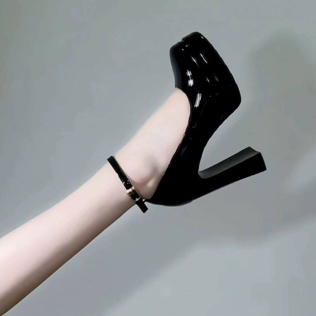 增高厚底防水台小个子玛丽珍鞋黑色一字扣带超高跟芭比漆皮单鞋女,女鞋,玛丽珍鞋,淘宝优惠券,粉丝福利购,淘宝优惠卷