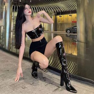 肯豆同款 粗跟黑色高跟鞋 高筒骑士靴 春秋季 靴子女长筒靴2024年新款