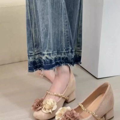 小个子内增高7cm法式山茶花朵单鞋女2025新款温柔芭蕾舞玛丽珍鞋