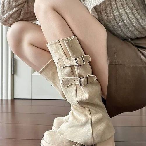 高跟靴子女长筒靴2025新款秋冬骑士靴西部瘦瘦牛仔靴美拉德堆堆靴