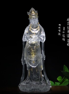32cm琉璃摆件观音像贴金佛像菩萨南海观音工艺品佛堂摆件厂家订制