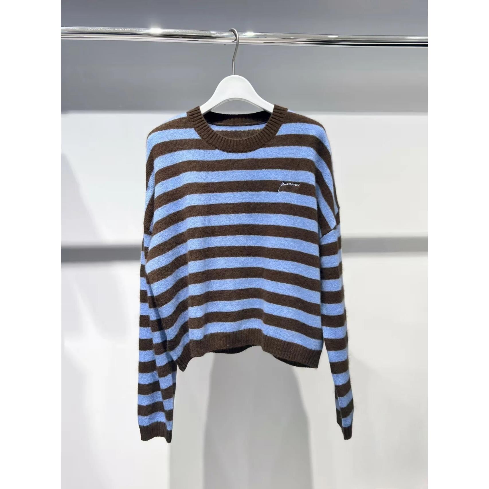 MM麦麦家2025秋冬新款圆领绵羊毛条纹针织衫毛衣女上衣4GA133411