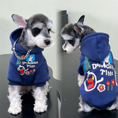 雪纳瑞衣服 加绒藏青童趣涂鸦派对连帽卫衣 宠物猫狗衣服 秋冬新款