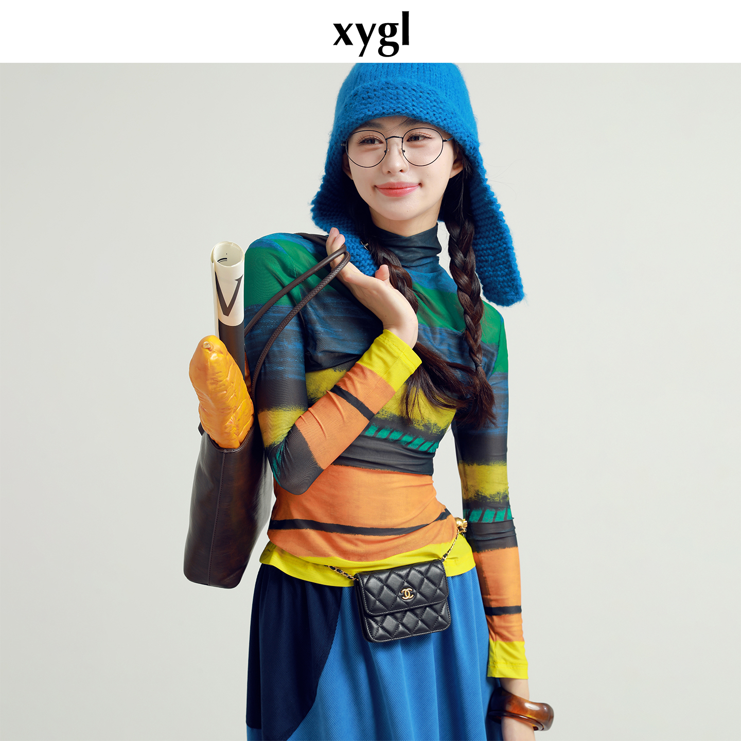 稀有概率流动色阶印花网纱上衣