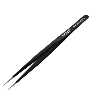 VETUS镊子 精密不锈钢黑色夹持工具尖头镊子 TS-11ESD