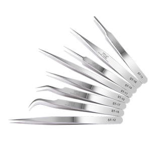 VETUS镊子夹耳屎维修不锈钢尖弯头镊子拔毛美甲燕窝挑毛工具套装