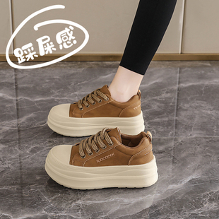 女鞋2025新款秋季爆款复古休闲松糕板鞋小个子厚底增高6CM运动鞋