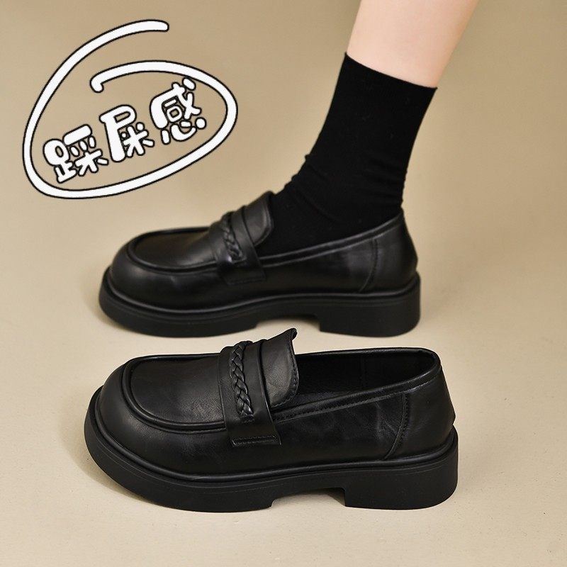 高级感黑色乐福鞋女2026年新款春季英伦厚底小皮鞋女士一脚蹬单鞋,女鞋,乐福鞋（豆豆鞋）,淘宝优惠券,粉丝福利购,淘宝优惠卷