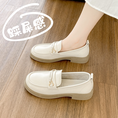 春季单鞋女一脚蹬真皮乐福鞋2025