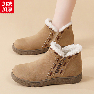 妈妈鞋 女宽胖脚防寒保暖雪地靴轻便防滑加绒冬季 子 保暖棉鞋 牛皮版