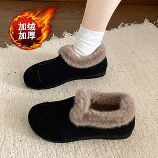 老北京布鞋女加绒妈妈鞋秋冬外穿孕妇棉鞋一脚蹬防滑保暖老人鞋子