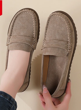 2025新款真皮软底豆豆鞋女防滑牛筋底妈妈皮鞋一脚蹬懒人上班单鞋