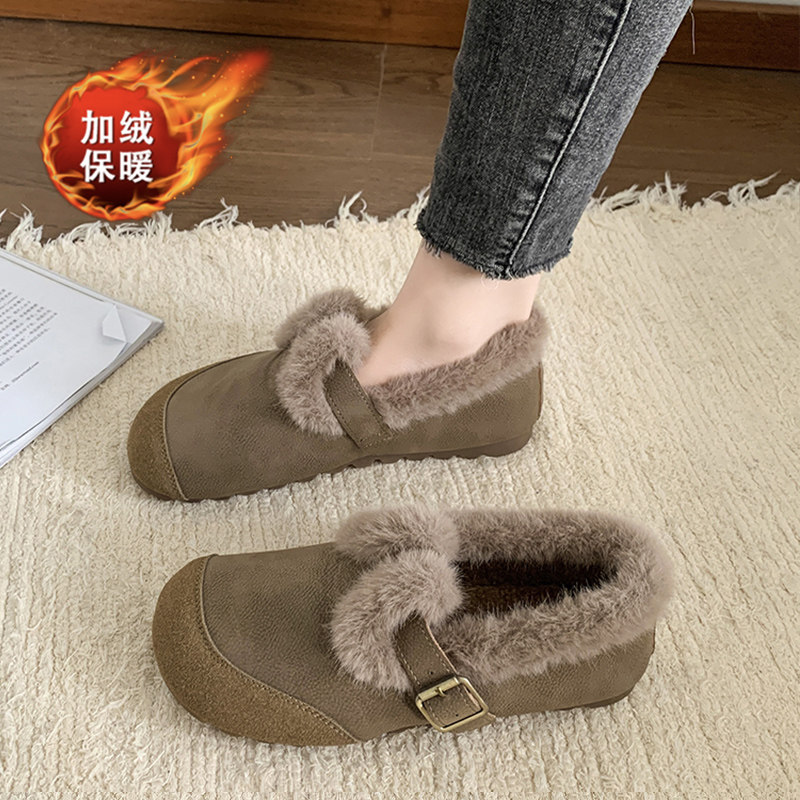 厚底乐福鞋女2025冬季新款加绒保暖孕妇棉鞋一脚蹬懒人复古豆豆鞋,女鞋,乐福鞋（豆豆鞋）,淘宝优惠券,粉丝福利购,淘宝优惠卷