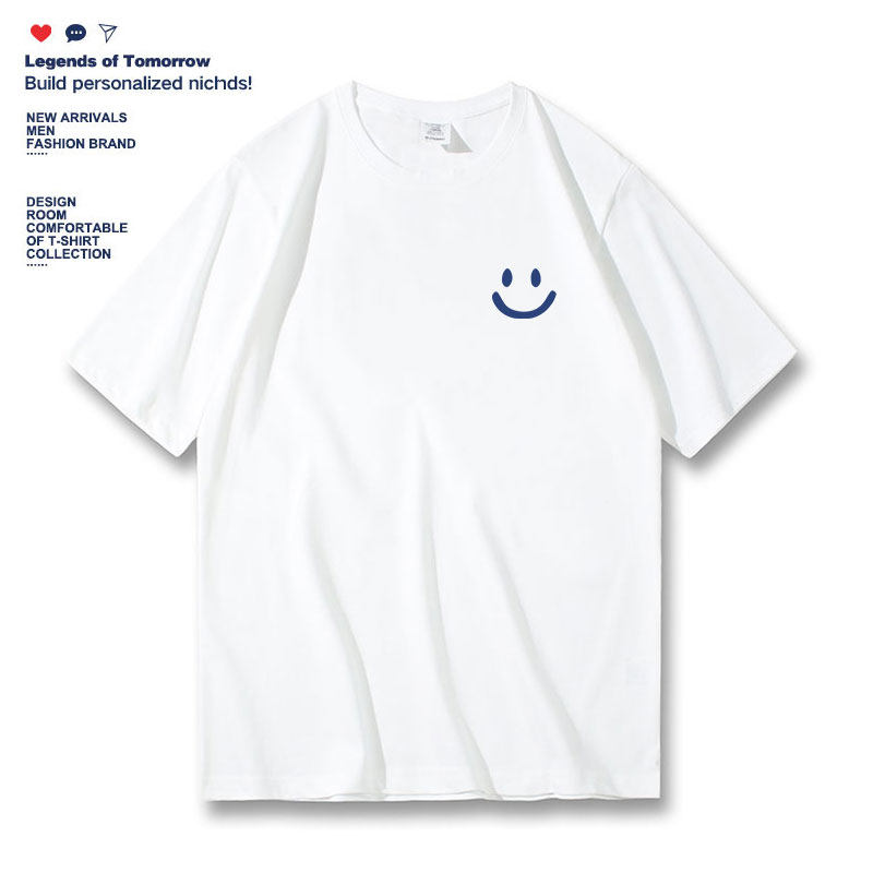 夏季潮牌简约笑脸印花短袖t恤男女情侣装打底衫纯棉宽松半袖体恤,男装,T恤,淘宝优惠券,粉丝福利购,淘宝优惠卷