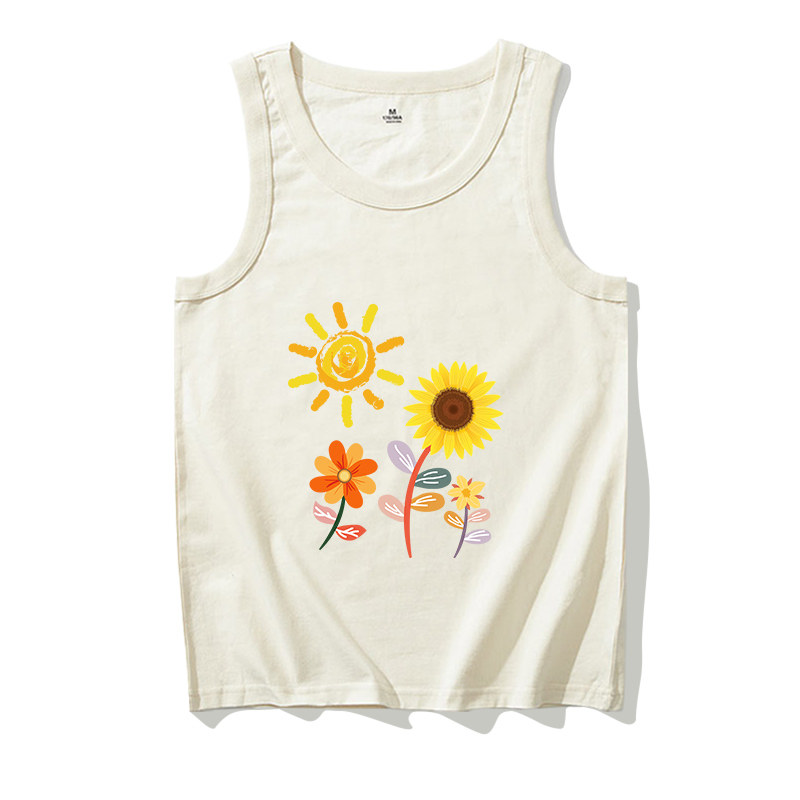 手绘太阳花卡通趣味图案背心无袖儿童装男女装夏季纯棉印花新爆款