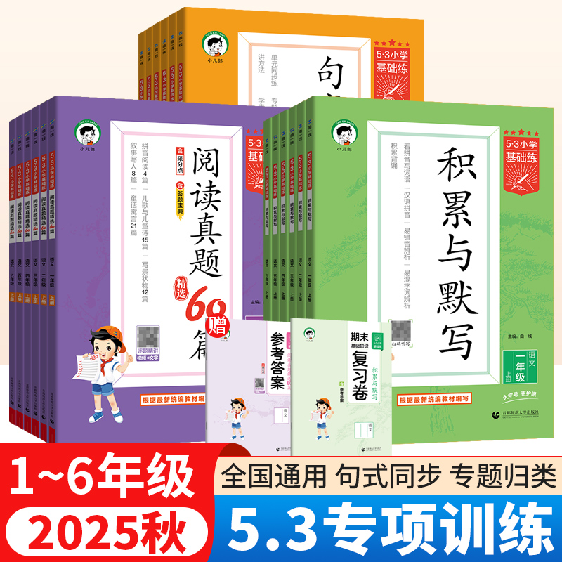 53积累与默写一二三四五六年级上下册语文人教版句式训练大全 小学基础练阅读真题60篇基础知识强化同步练习册小儿郎五三53天天练
