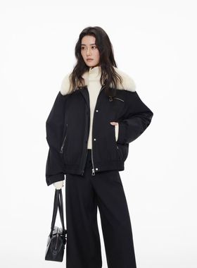 25秋冬/时髦高级感黑色毛领派克服羽绒外套女士