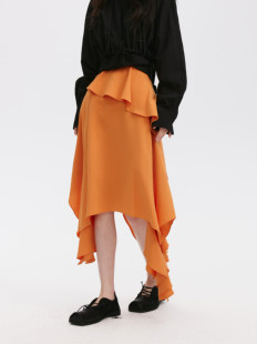 26春夏新品 橙色半身裙多层次不规则设计感女洋气长裙子