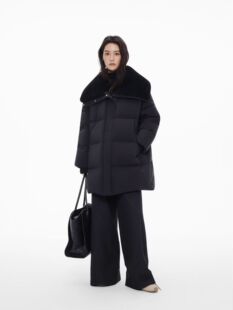 黑色毛领宽松中长款加厚羽绒服厚实保暖可卸袖子外套25冬季新品