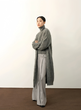 25秋冬慵懒感穿搭宽松灰色羊毛针织毛衣开衫长款外套