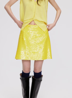 时尚洋气黄色亮片短半裙半身裙26春夏新品