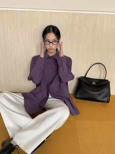 新品 2025春季 女士简约宽松紫色衬衣