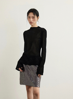 25冬装内搭黑色性感丝绒网纱打底衫修身薄款百搭显瘦