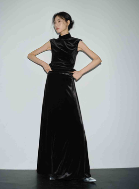 25秋冬时尚黑色丝绒裙A字裙半身裙404338