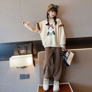 洋气加绒休闲两件套 女童套装 2023春秋冬新款 卫衣裤 子儿童阔腿裤