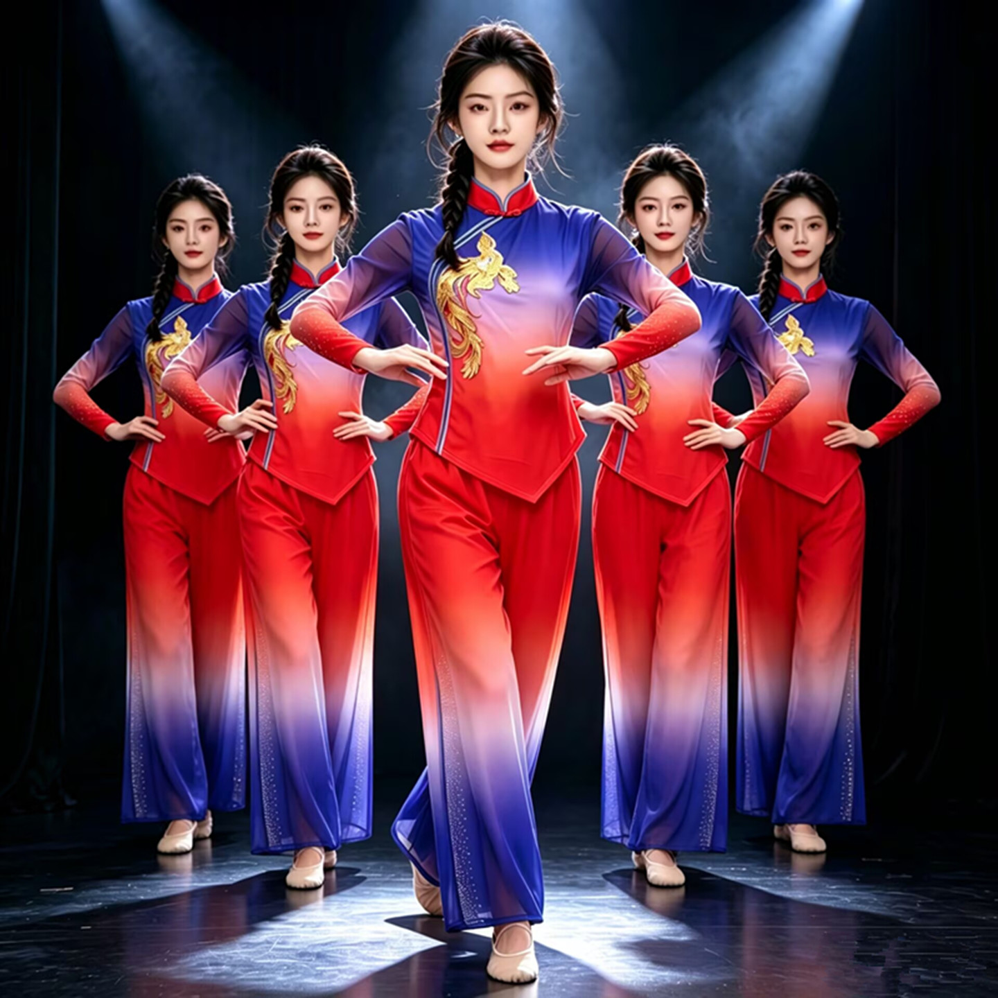 秧歌服演出服女新款现代民族广场舞套装渐变打鼓服成人团体舞蹈服