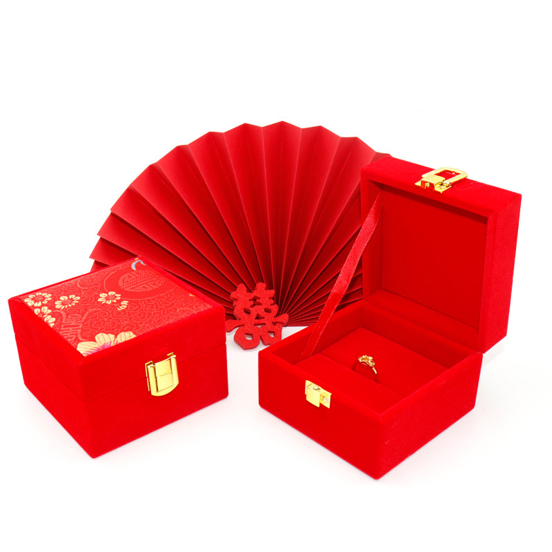结婚婚庆黄金戒指对戒首饰盒缎面戒指盒  结婚首饰盒 订婚首饰盒