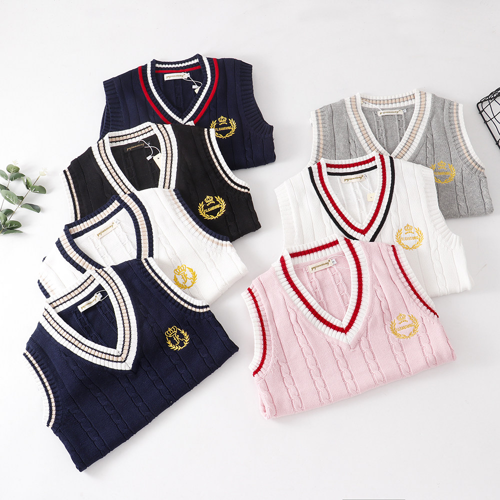 焕彩蝶JK制服背心 英伦学院风针织皇冠刺绣马甲 学生校服纯棉毛衣