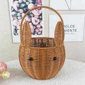 手工编织手提花篮塑料礼品篮小兔子储物筐田园收纳篮采摘篮