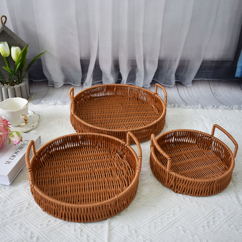 仿藤编织篮铁架双耳圆形托盘面包篮水果盘篮子家用展示零食收纳筐,收纳整理,其他收纳篮,淘宝优惠券,粉丝福利购,淘宝优惠卷