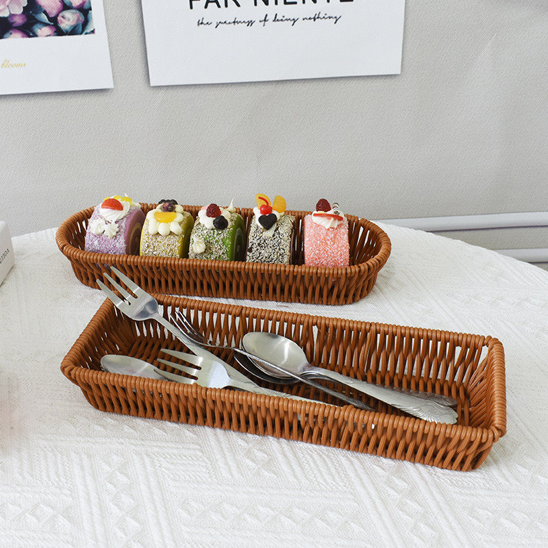 仿藤编织收纳篮刀叉篮勺子沥水篮家用客厅零食面包篮水果点心托盘,收纳整理,其他收纳篮,淘宝优惠券,粉丝福利购,淘宝优惠卷