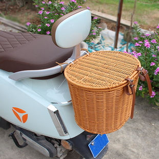 仿藤编织车筐儿童自行车前车筐电动车车尾筐车篮子车篓