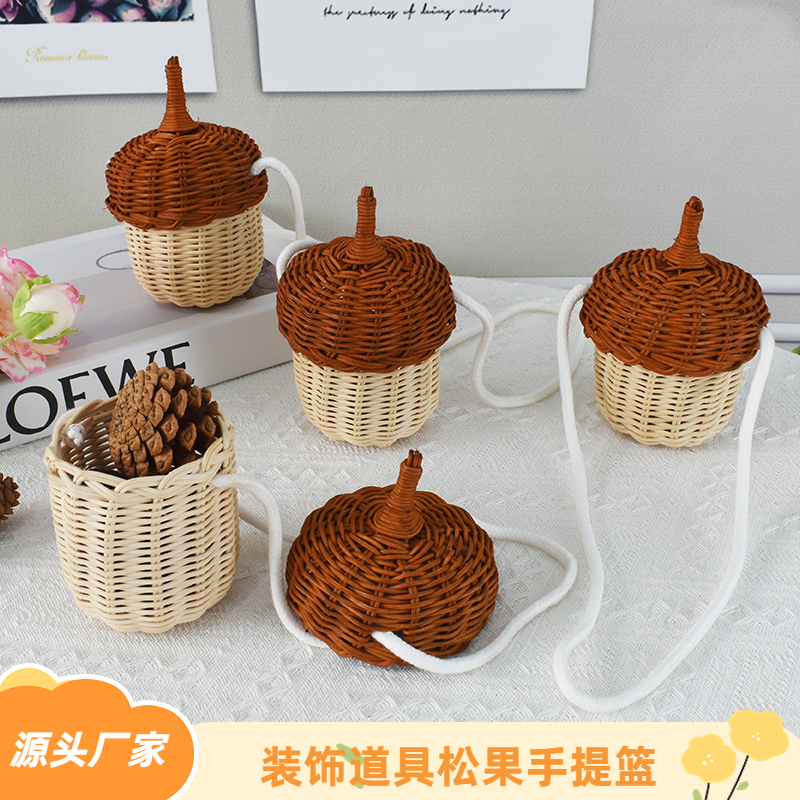迷你手提包拍摄儿童道具装饰藤编篮手工编织藤编可爱吊篮松果背包,收纳整理,其他收纳篮,淘宝优惠券,粉丝福利购,淘宝优惠卷